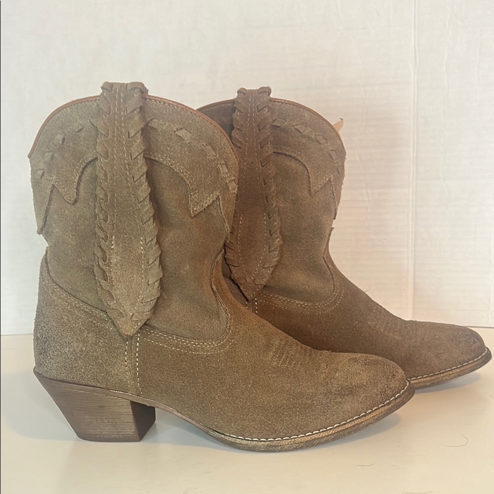Ariat Suede Braided Western Heeled Boots in Taupe